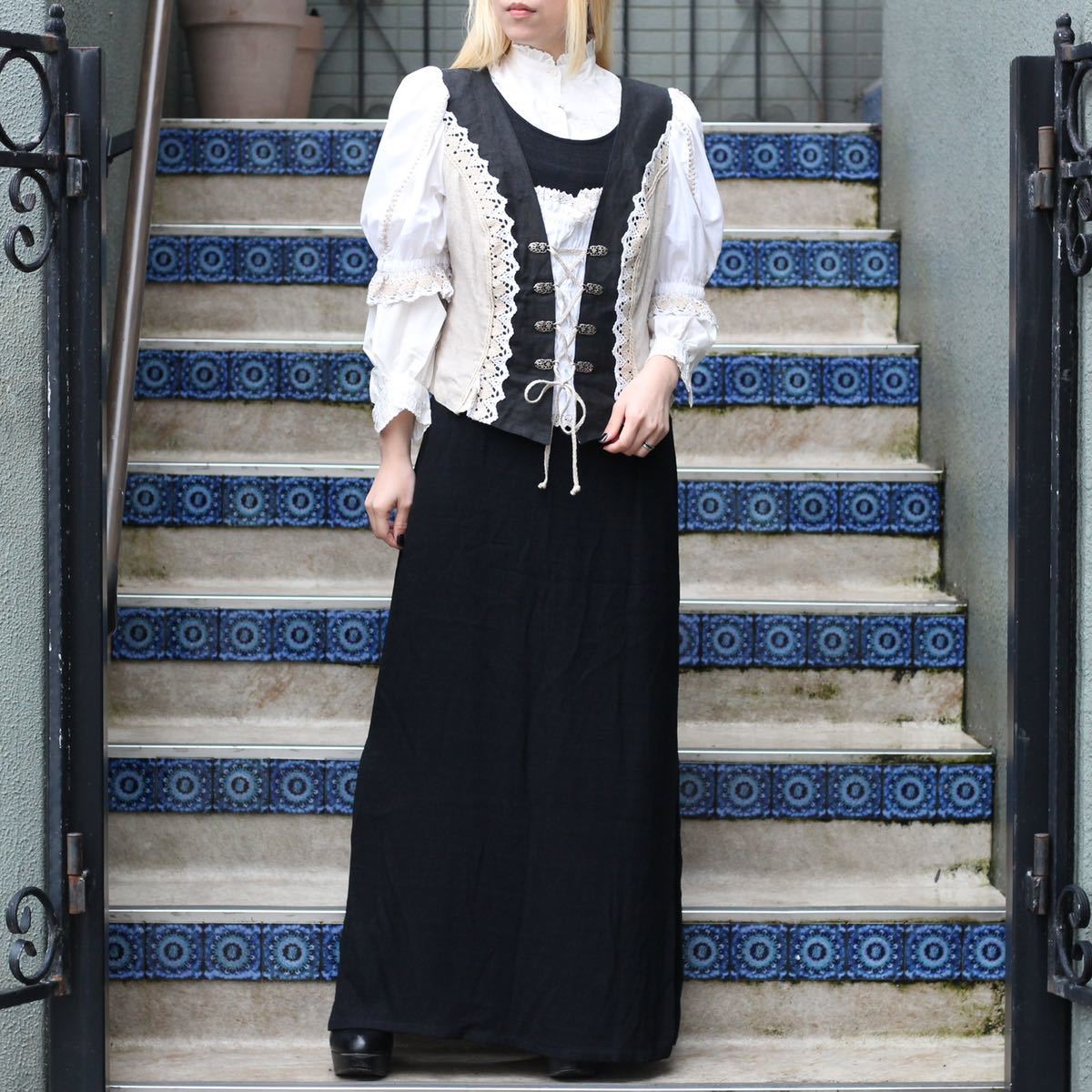 EU VINTAGE COUNTRY LACE DESIGN TYROLEAN BLOUSE/ヨーロッパ古着