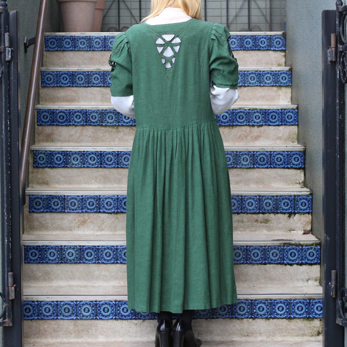 *SPECIAL ITEM* EU VINTAGE CUTTING DESIGN LINEN TYROLIAN ONE PIECE/ヨーロッパ古着カッティングデザインリネンチロリアンワンピース