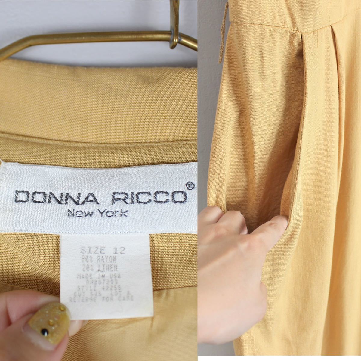 USA VINTAGE DONNA RICCO LINEN FRONT BUTTON NO SLEEVE ONE PIECE/アメリカ古着リネンフロントボタンノースリーブワンピース