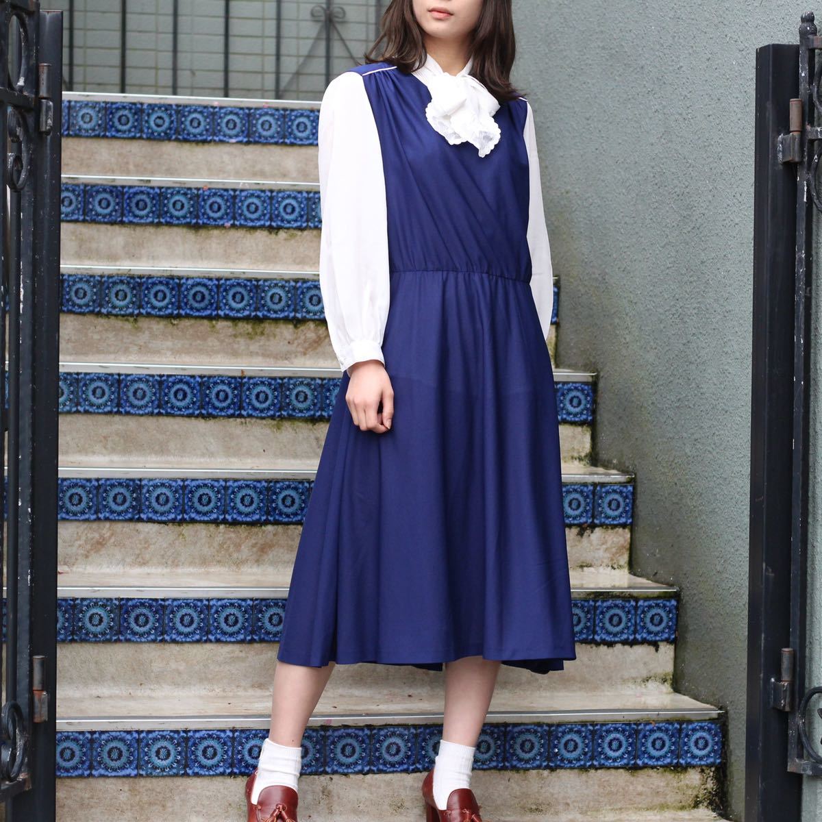 FRENCH VINTAGE PIPING DESIGN NO SLEEVE ONE PIECE/フランス古着パイピングデザインノースリーブワンピース