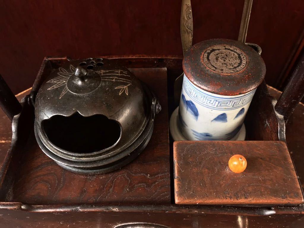 ☆超美品!希少!煙草盆 キセル付き 紫檀 江戸期 大名道具タバコ盆 灰