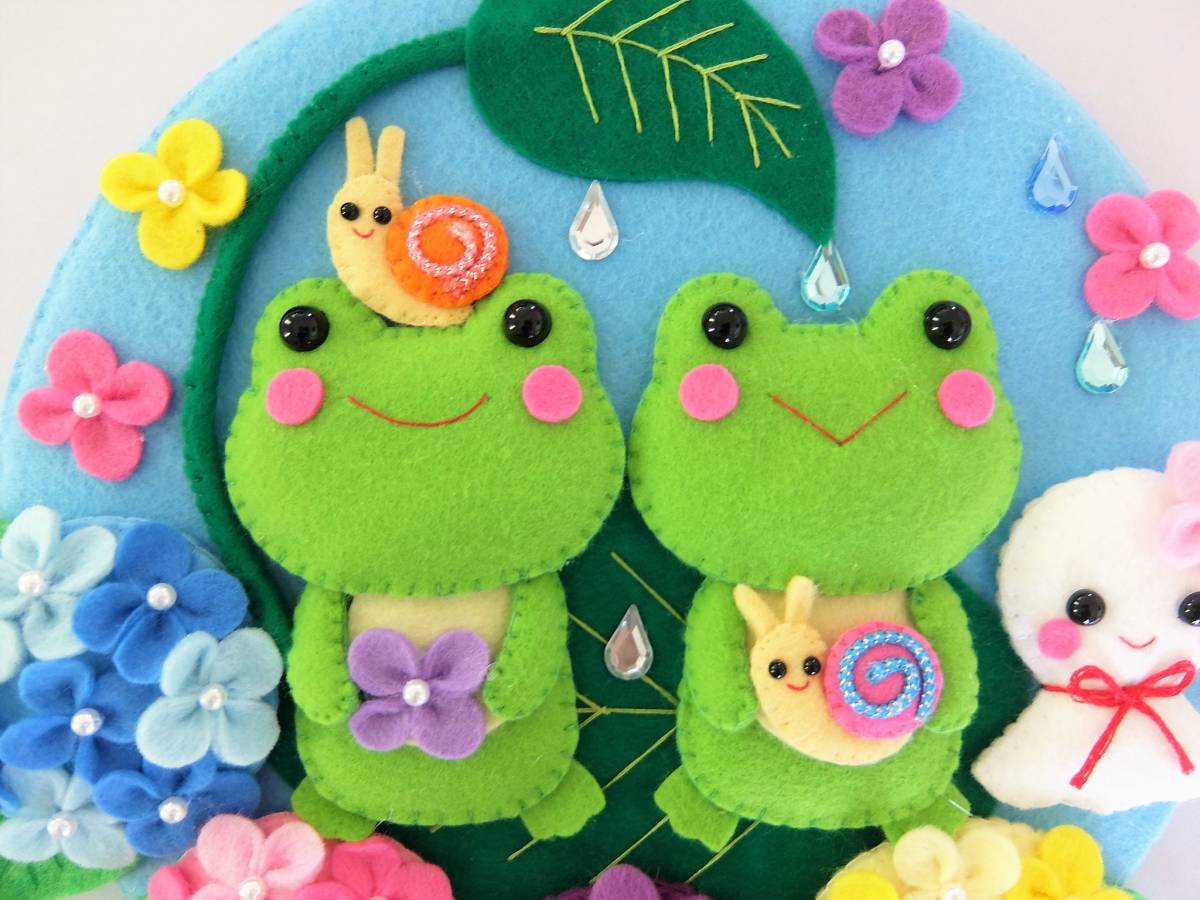 ハンドメイド☆フェルト☆リース☆梅雨☆紫陽花☆カエル ハンドメイド☆フェルト☆リース☆梅雨☆紫陽花☆カエル