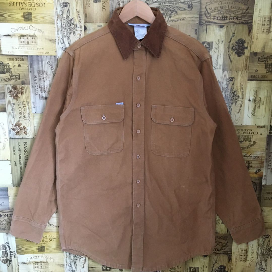 カーハート　Carhartt 80s ワークシャツ ジャケット カバーオール　ダック地　ヴィンテージ　美品　希少　USA製 XL 送料無料　ブラウン　L