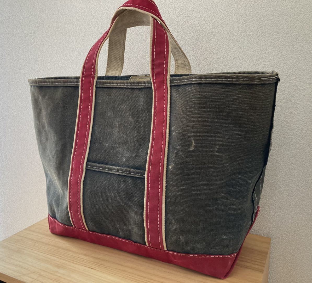 1980's L.L.Bean DELUXE BOAT AND TOTE LARGE MADE IN USAヴィンテージビンテージ エルエルビーンキャンバストートバッグ レッド ネイビー_画像1