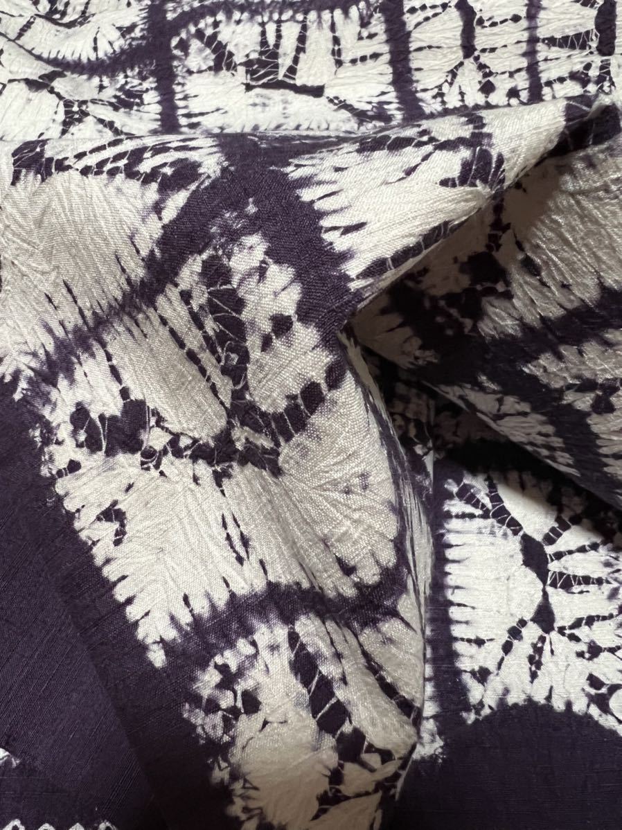 正絹 紫根染 真綿紬 絞り 全通 開き名古屋帯-