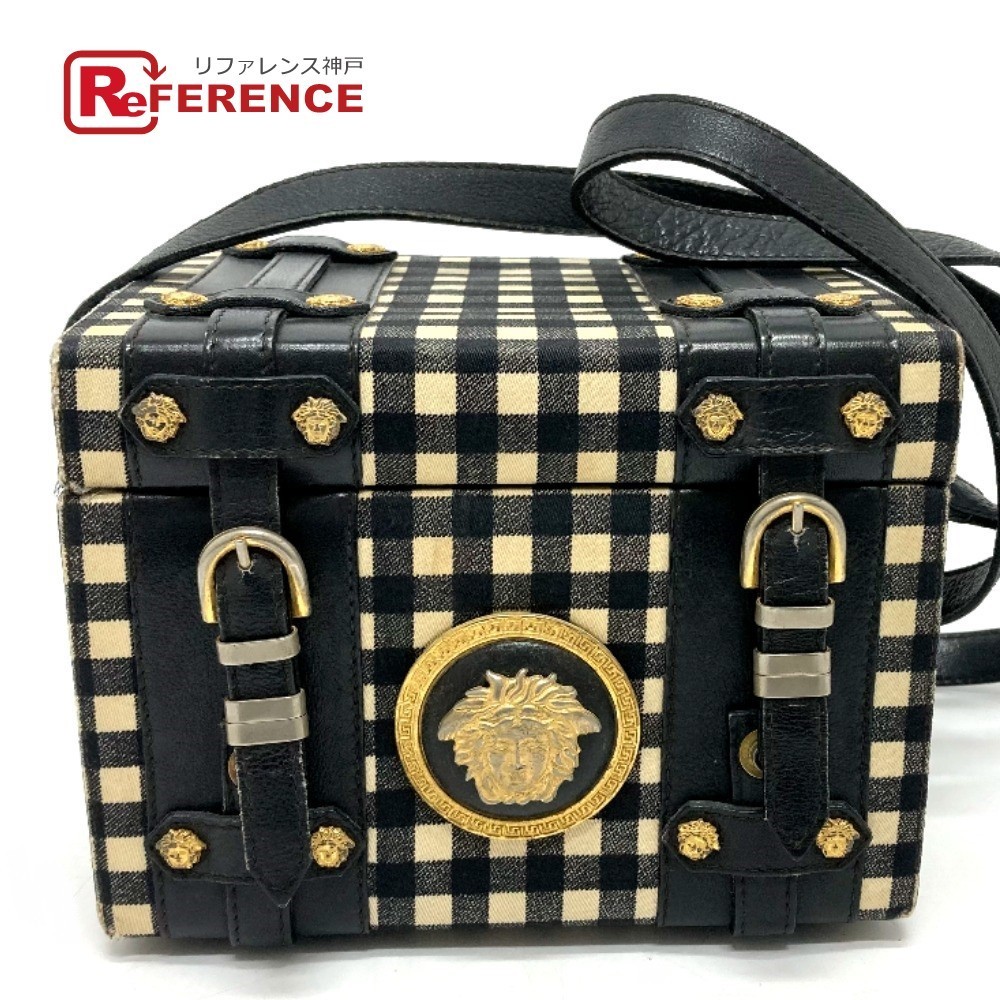 Gianni Versace Gianni * Versace mete.-sa silver chewing gum check Vintage shoulder bag vanity bag lady's [ used ]