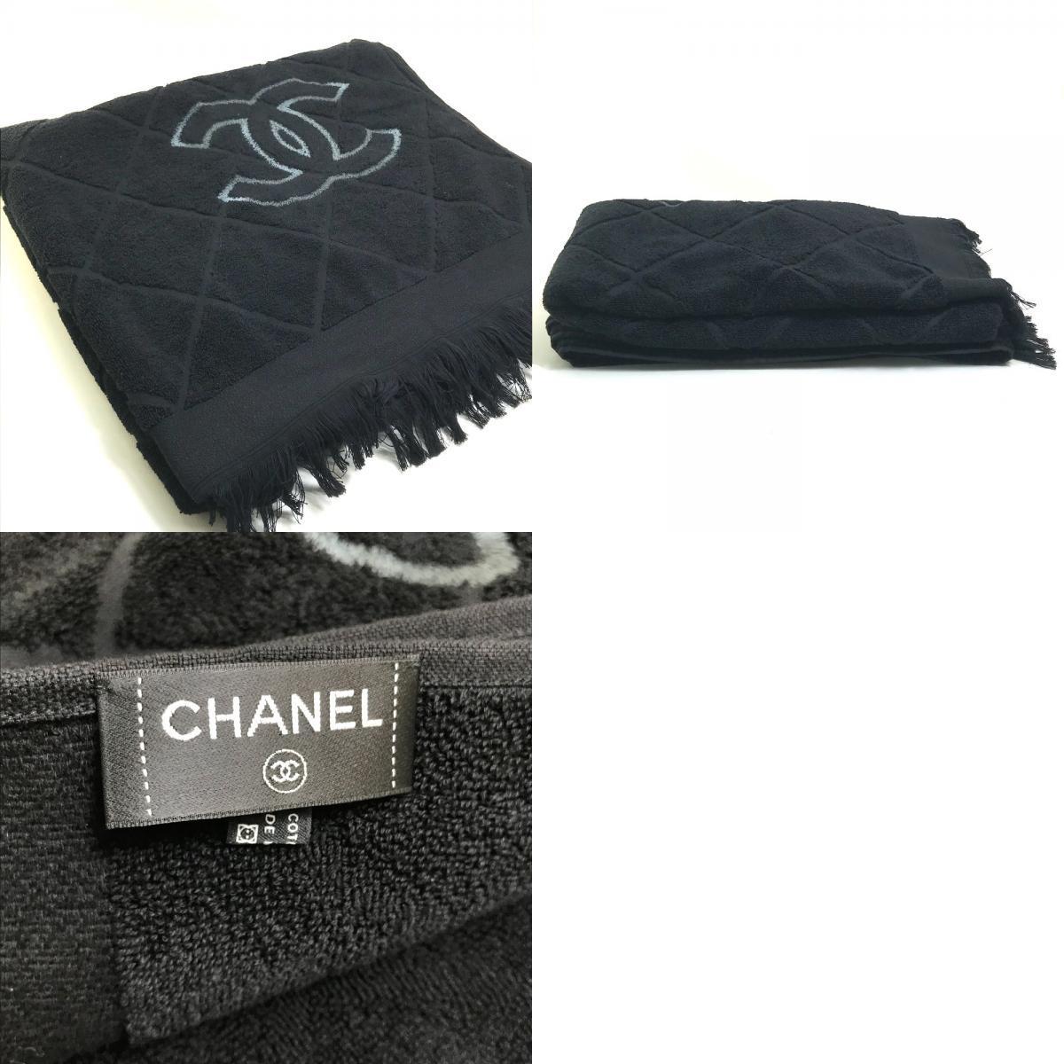 美品 CHANEL シャネル ココマーク CC ロゴ マトラッセ 大判 バスタオル タオル コットン ブラック レディース【中古】_画像10