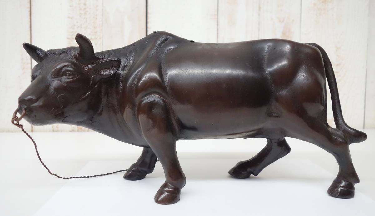 伝統工芸 工芸美術 時代 ＊銅製 銅器 古銅 ＊大型 牛 丑 置物 ＊重量