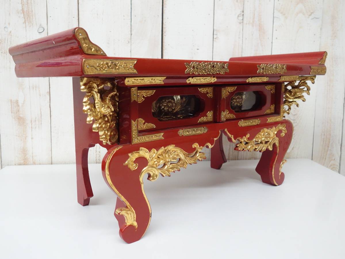  family Buddhist altar Buddhist altar fittings Buddhism fine art * high class Buddhist altar fittings * sutra desk front desk . table *. paint gold paint sculpture equipment ornament metal fittings strike * era old thing Buddhism . pcs .book@ censer ...