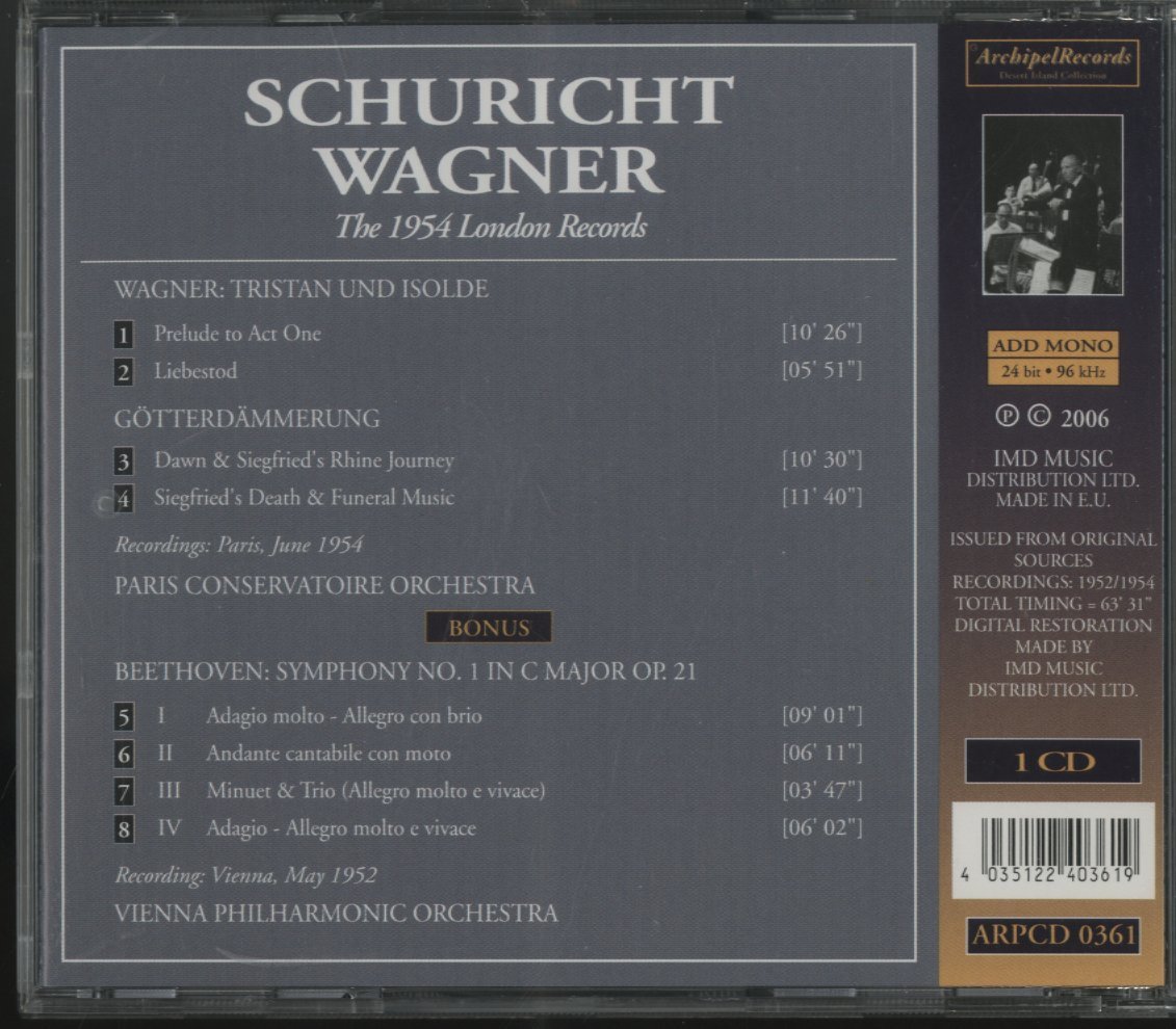 CD/ シューリヒト / ワーグナー：トリスタンとイゾルデ、ベートーヴェン：交響曲第1番 / 輸入盤 ARPCD 0361_画像2