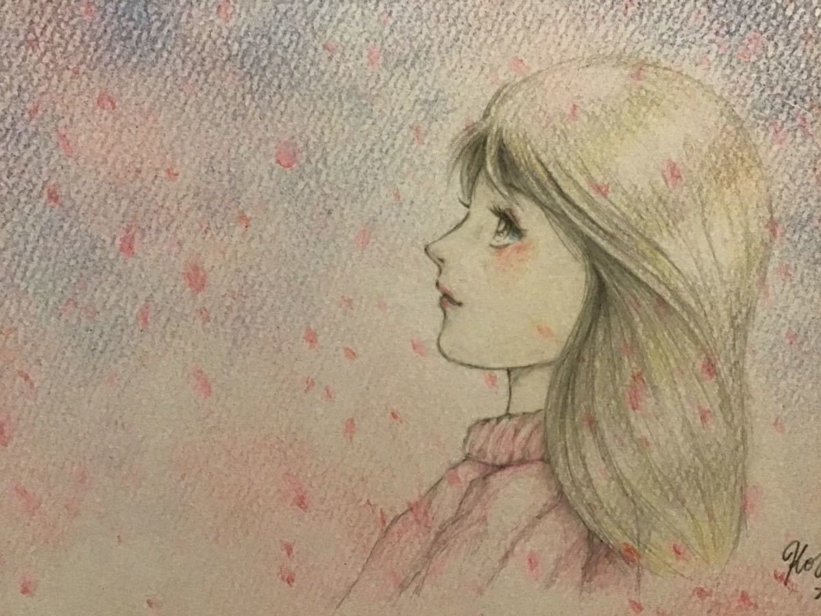  handwriting . illustration girl * 0 . Sakura * pencil color pencil * drawing paper * size 16.5×11.5.* new goods 