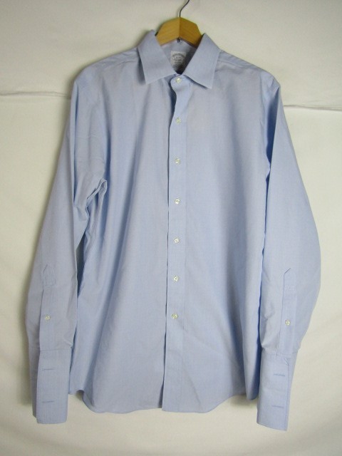 16-34 Lサイズ Brooks Brothers ブルックスブラザーズ 無地 レギュラーカラーシャツ ダブルカフス サックスの画像1