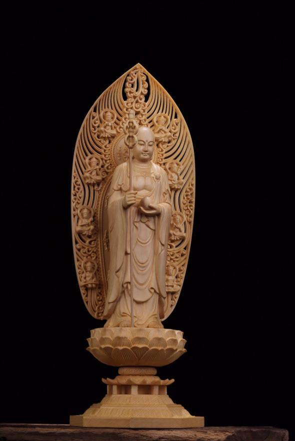 最新作 総檜材 木彫仏像 仏教美術 精密細工 仏師 仕上げ品 地蔵菩薩 