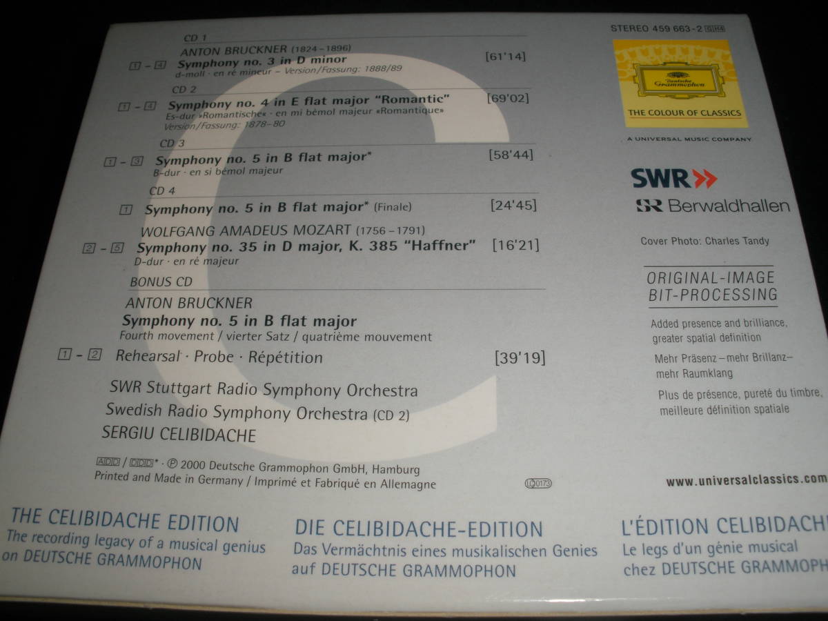 4CD チェリビダッケ ブルックナー 交響曲 3 4 5番 モーツァルト 35番 ボーナス 特典 リハーサル リマスター Bruckner Mozart Celibidacheの画像2
