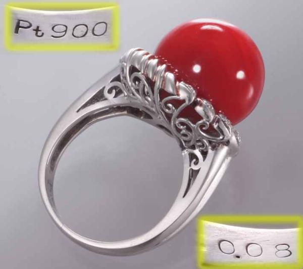 ☆稀少品！13mm珠の赤珊瑚のPt900製9.5号リング・11.3g IP-5868 指輪 
