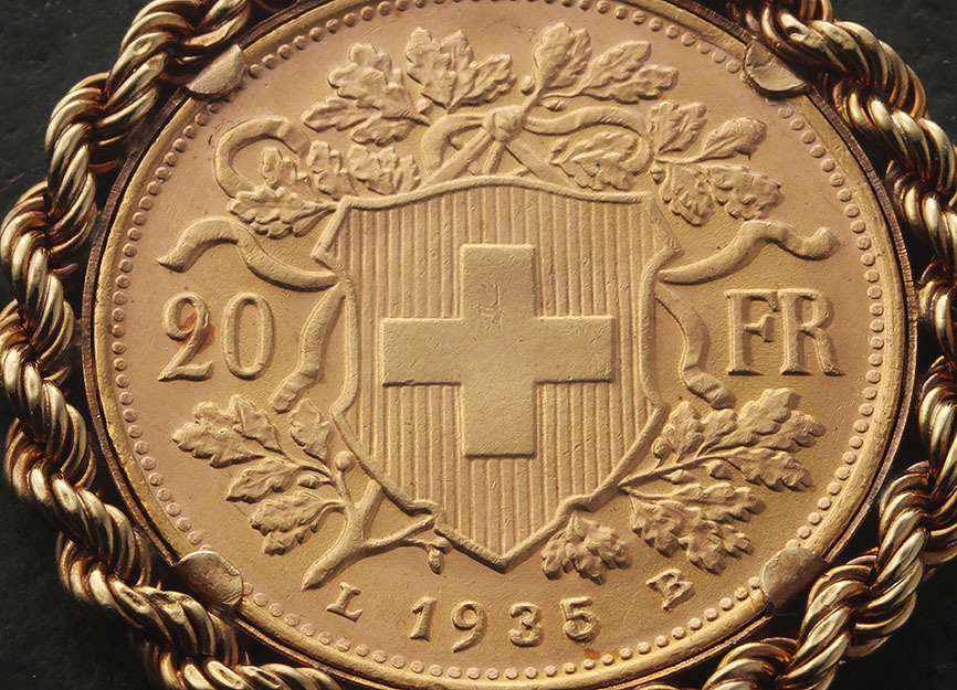 【税込?送料無料】 ☆*1935年Swiss 20フラン・ブレネリコインのペンダント・8.5g イエローゴールド