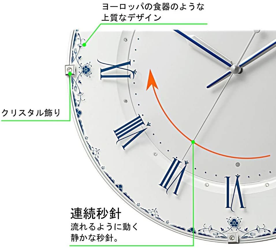 上質な 電波掛け時計 連続秒針 静音 ローマ数字 クリスタル インテリア