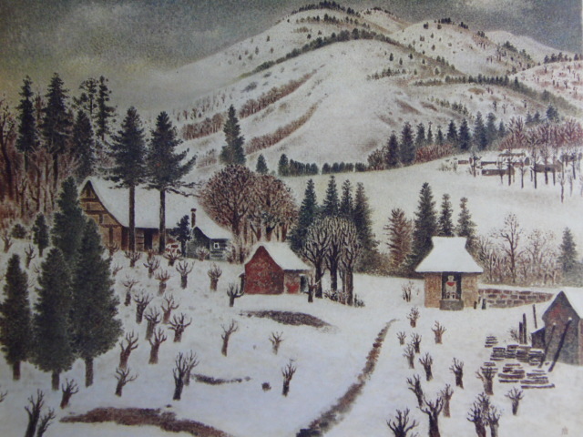 岡鹿之助、「地蔵尊のある雪の山（積雪）」、希少な画集より、新品高級額、マット額装付、送料無料、日本人画家