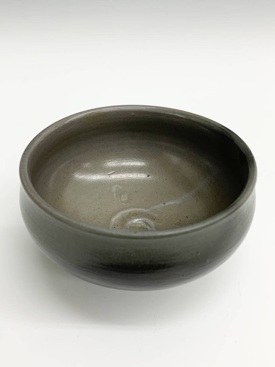 N 県重要無形文化財保持者 二代藤原楽山 備前窯 青焼 抹茶碗 青備前
