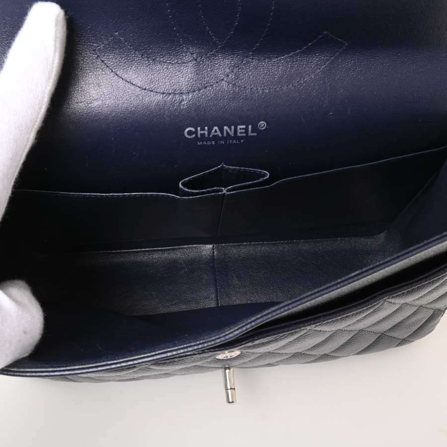 CHANEL シャネル キャビアスキン デカマトラッセ ココマーク Wフラップ Wチェーン ショルダーバッグ ネイビー 【ブランド】 【中古】_シャネルショルダーバッグ