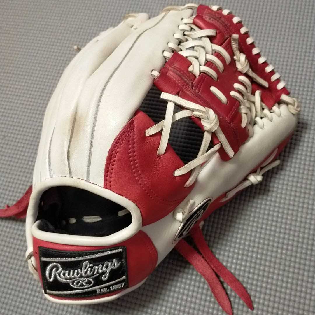 美品】ローリングス 軟式グローブ大人用内野手 レッド×ホワイト 黒