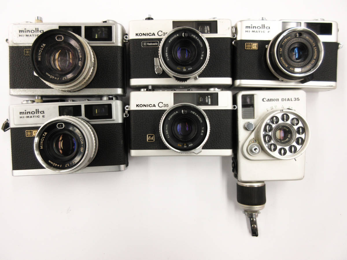 (2414)ジャンク カメラ KONICA C35E&L C35flashmatic MINOLTA*HI-MATIC E HI-MATIC F Canon DIAL35 6台セット 動作未確認 同梱発送不可_画像1