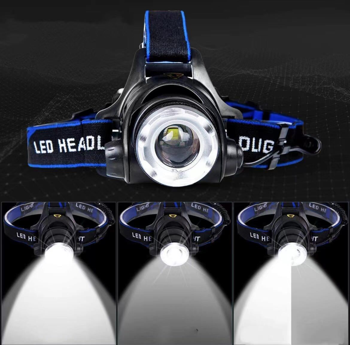 LED ヘッドライト 超軽量 小型 3点灯モード 防水 ズーム機能 角度調整 2000ルーメン LEDヘッドライト