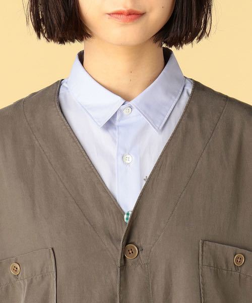 美品◆フラボア FRAOBOIS ミリローブ◆スプリングコート ローブコート春夏アウター薄手コート◆カーキノーカラーコート テンセル100%