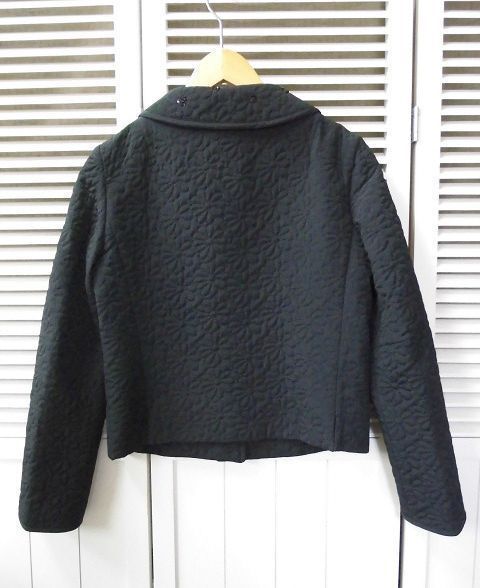 ANNA MOLINARI/アンナモリナーリ☆フラワー キルティング ジャケット イタリア製 42サイズ 黒/ブラック スパンコール装飾 ブルマリン_画像4