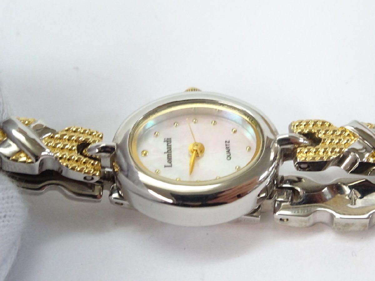 【Y-5631】Lombardi ロンバルディ シェル 文字盤 オーバル QZ レディース 腕時計 現状品【千円市場】_画像6