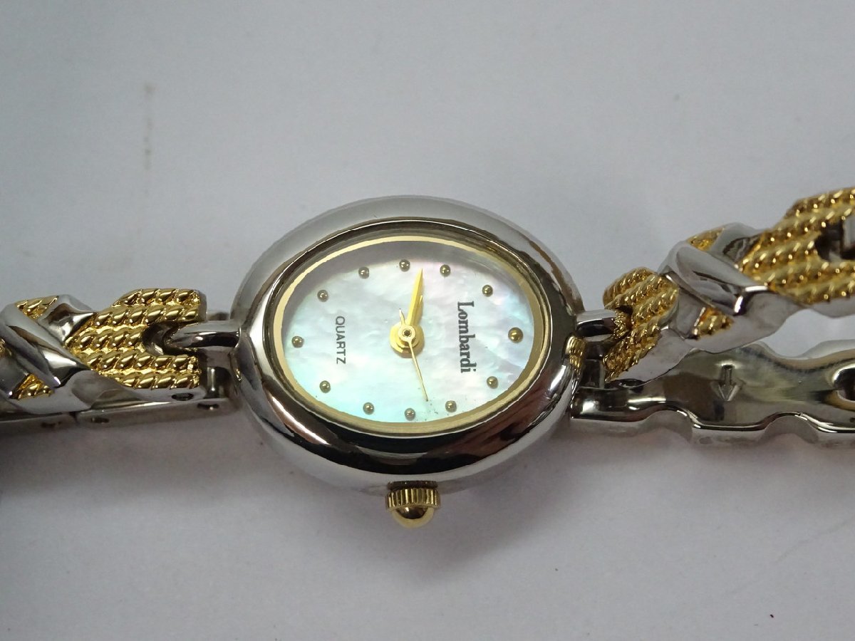 【Y-5631】Lombardi ロンバルディ シェル 文字盤 オーバル QZ レディース 腕時計 現状品【千円市場】_画像4