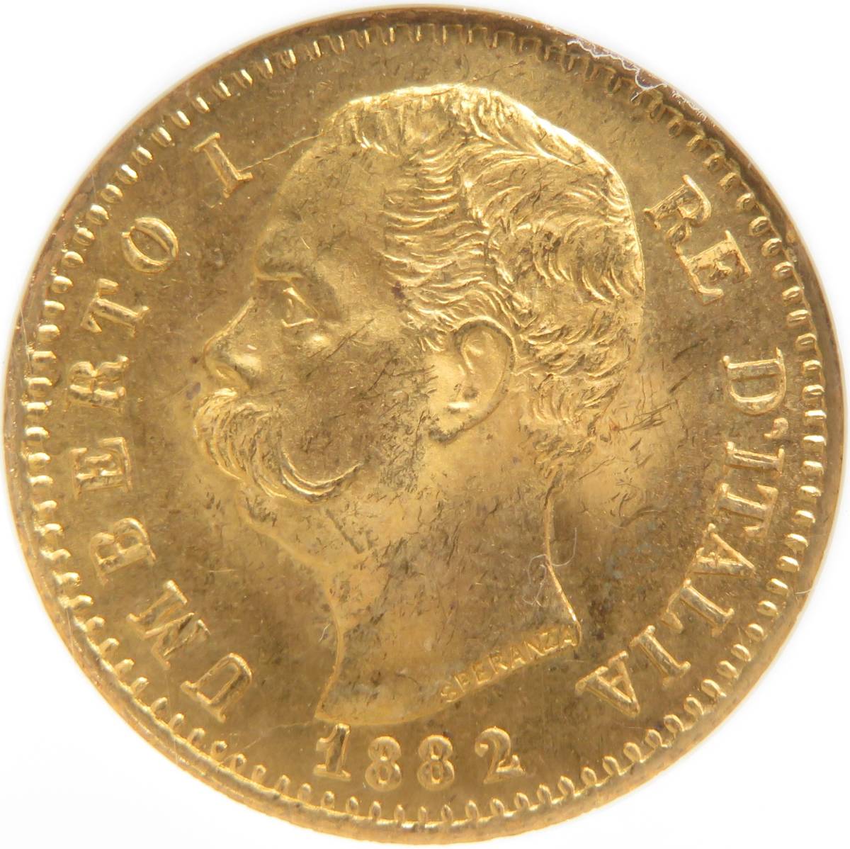 1882年 MS65 イタリア 20リラ 金貨 ウンベルト1世 サルデーニャ NGC 