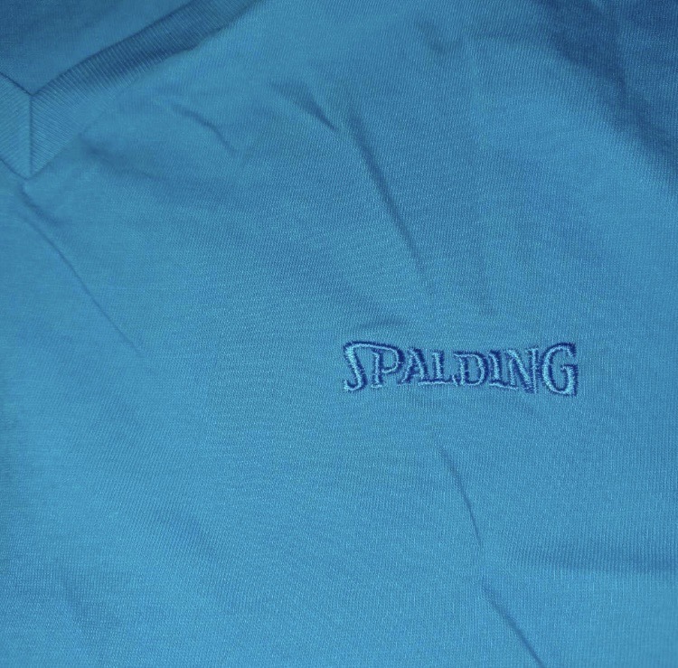 SPALDING　　 VネックTシャツ 　ターコイズブルー系 　Mサイズ_画像4