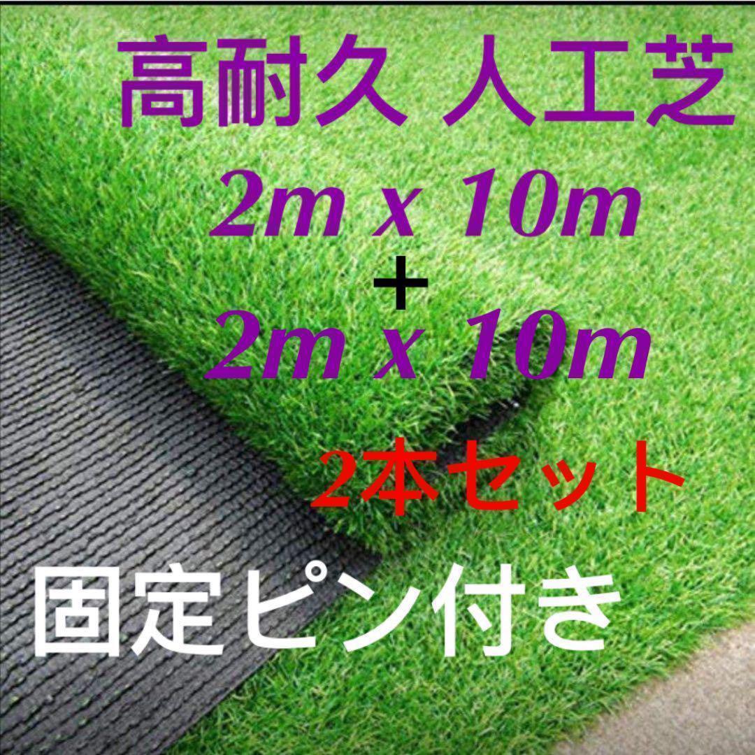 人工芝 リアル 2m×10m 2本セット芝丈35mm 密度2倍 高耐久固定ピン付 ic