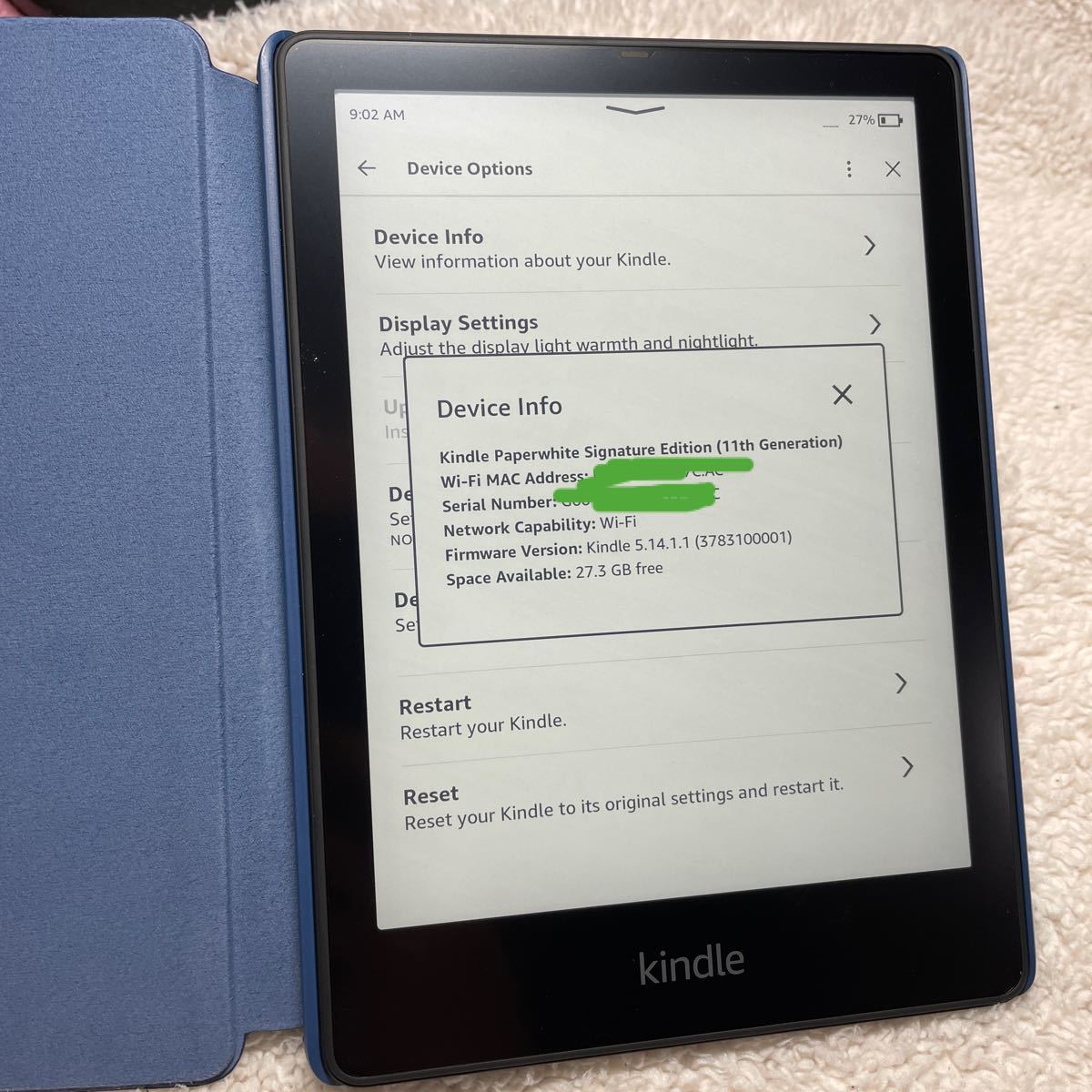 【未使用に近い】Amazon Kindle Paperwhite 第11世代　32GB 純正レザーカバー、フィルム付き