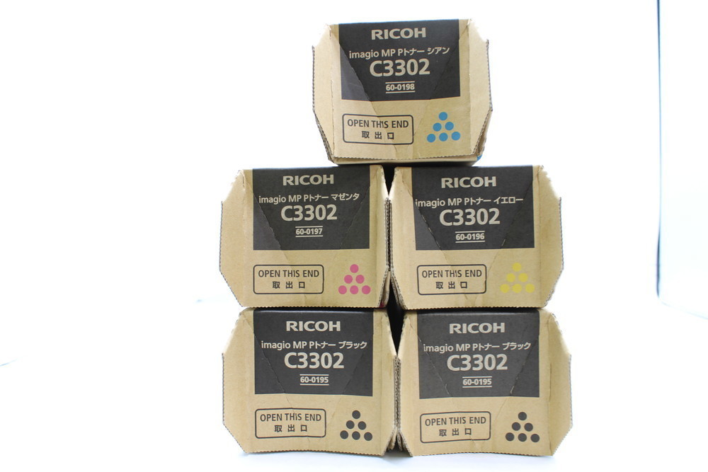 未使用 RICOH 純正 リコー トナー C3302 ４色５本セット (ブラックのみ２本) 10N0688-02 