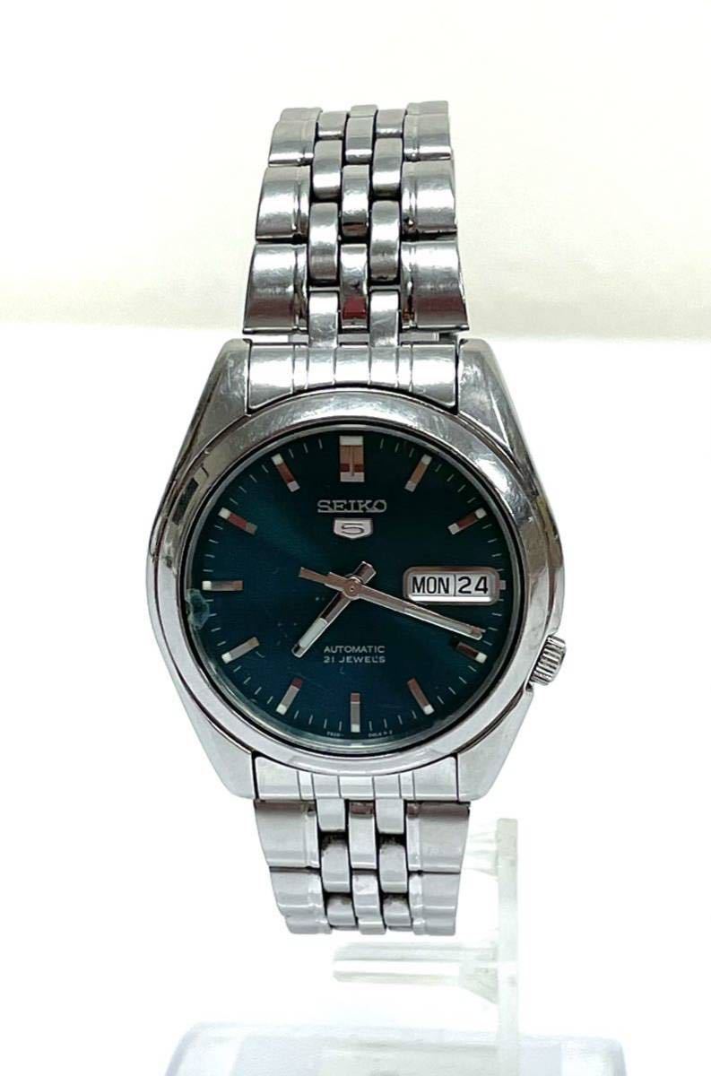 SEIKO セイコー 5 自動巻き 21石 7S26-01V0 緑文字盤 裏スケ