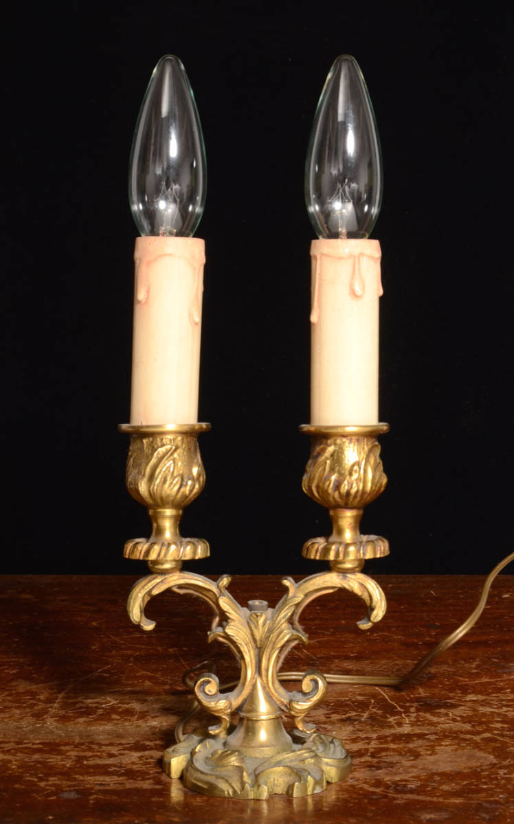 フランス・19世紀ブロンズ製燭台使用・電気ランプ変更,キャンドル調ツインランプ!!_画像4