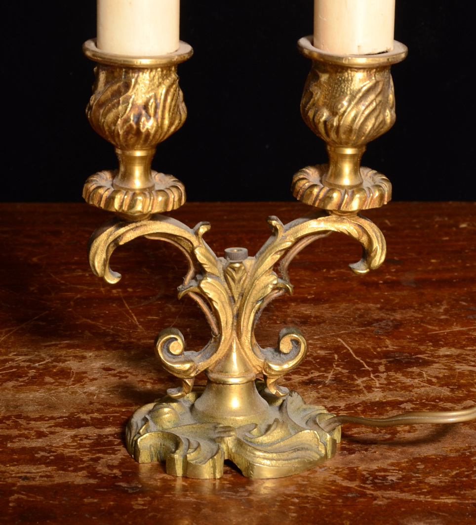 フランス・19世紀ブロンズ製燭台使用・電気ランプ変更,キャンドル調ツインランプ!!_画像5