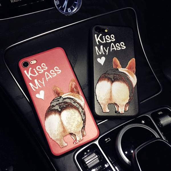 iphone8 ケース ケース アイフォン7 カバー 浮き彫り ストラップ付き シリカゲル 犬 Kiss MyAss かわいい_画像3