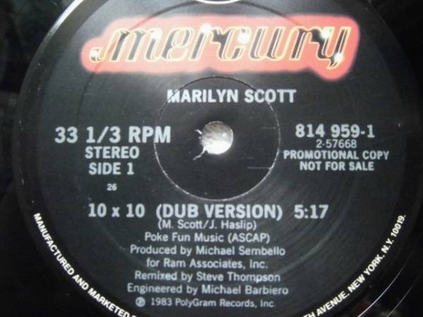 Marilyn Scott / 10 x 10/ (Dub Version)(LP Version)(Dance Mix)/AOR/Michael Sembello プロデュース/Steve Thompson/12インチ_画像1