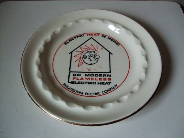 1950s Vintage Reddy Kilowatt Ceramic Ashtray / レディーキロワット　陶器製　灰皿　キズあり　ビンテージ　US企業物　非売品　米国製_1950s Vintage Reddy Kilowatt Ceramic Ash