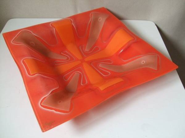 Higgins Art Glass / ヒギンス / Square Tray 25cm / ビンテージ中古品 / 米国製 / ミッドセンチュリーモダン