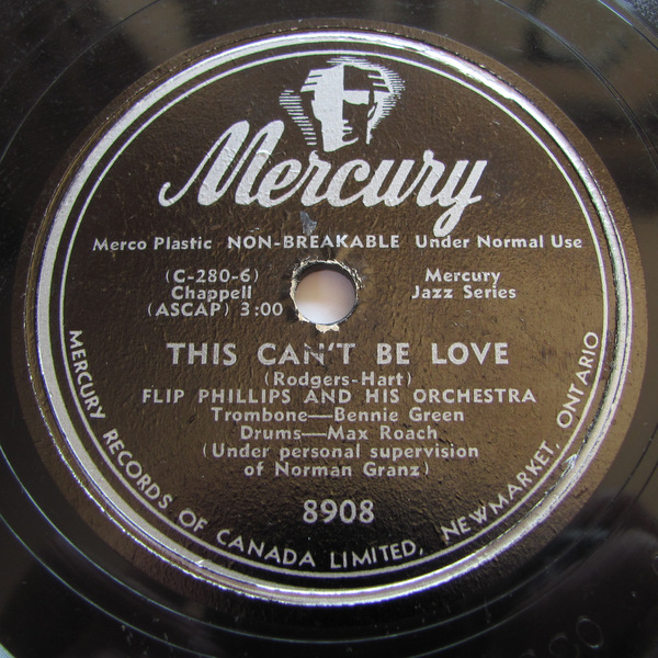 78rpmSP запись Flip Phillips Mercury 8908 Cookie / This Can\'t Be Love Bennie Green Max Roach Canada запись 