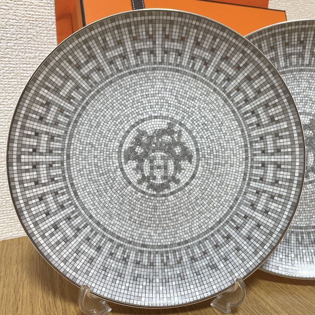 新品 2枚 ギフト包装】エルメス モザイク 〈プラチナ〉デザート