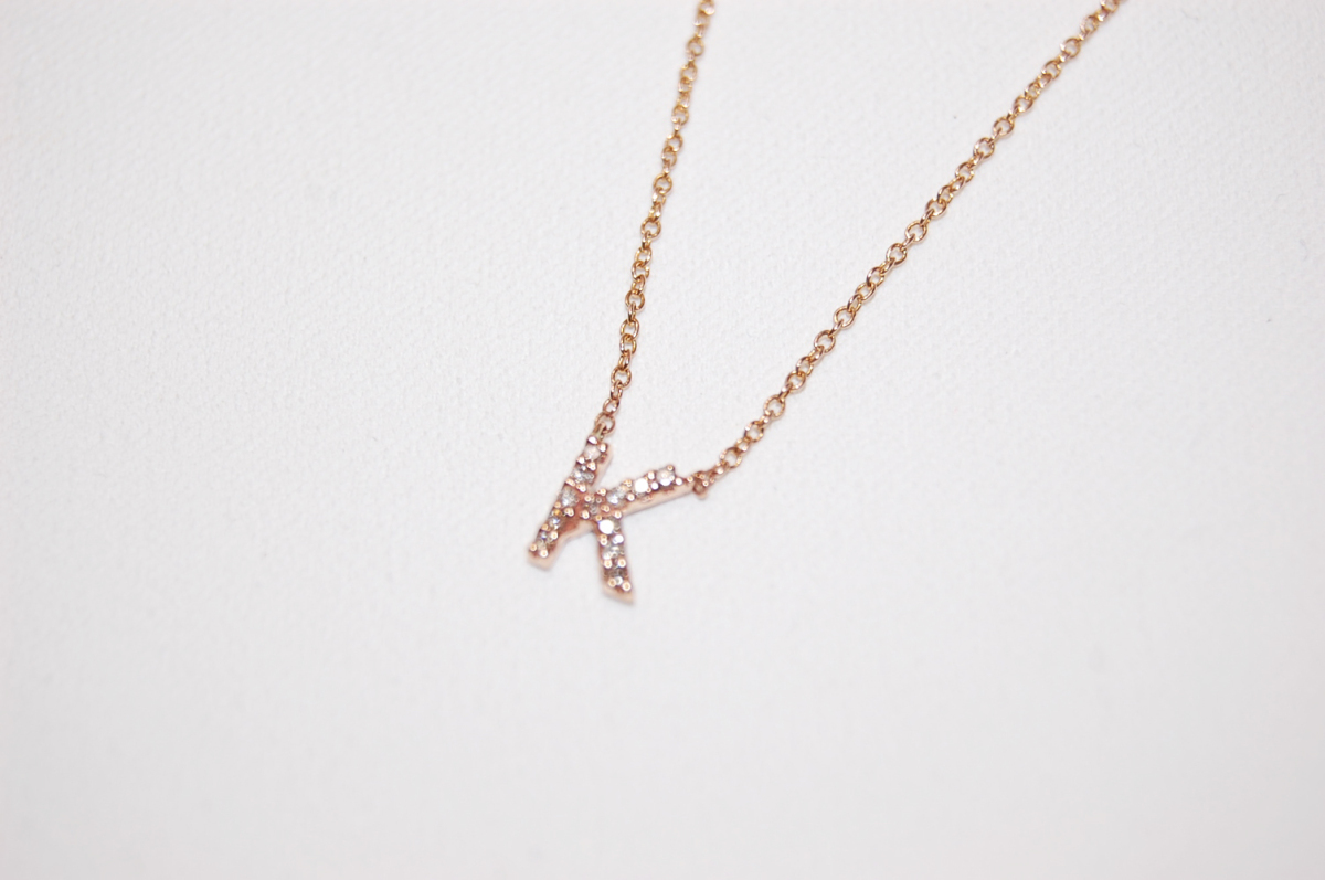  Folli Follie K10 pink gold diamond initial K necklace [ used ][ that day shipping ]