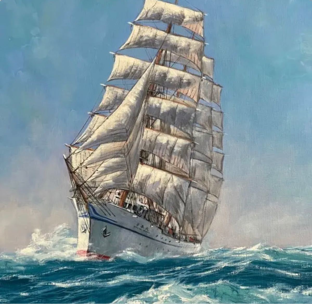 絵画 額装 油彩肉筆画 F10 朽原彪「帆船」細密画 海洋画展作品 一点 絵画 額装 油彩肉筆画 F10 朽原彪「帆船」細密画 海洋画展作品 一点