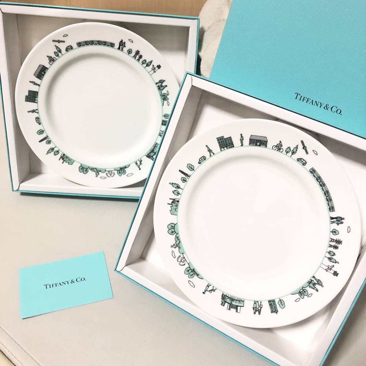 新品　未使用 レア　TIFFANY&CO. 三菱電機　オリジナル　デザイン　プレート　セット　2枚　皿　ティファニー　限定　食器 Japan limited