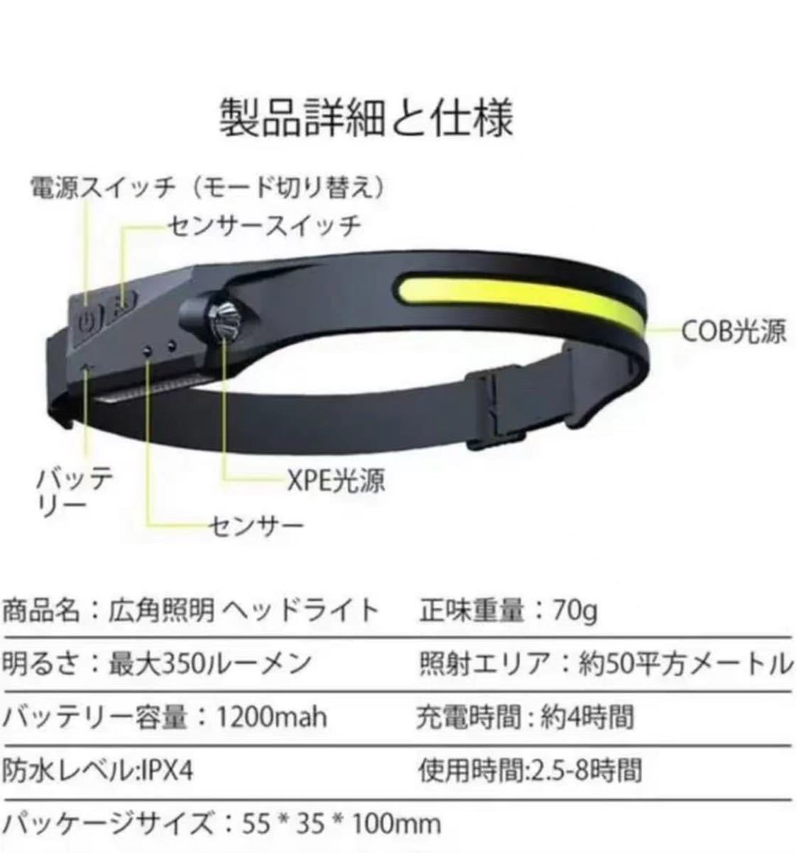 ヘッドライト LED 充電式 USB LEDデュアル光源 ヘッドランプ 5種点灯