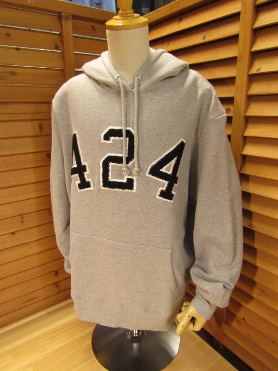 Y送料無料△292【424 Four Two Four on Fairfax 424 オンフェアファックス】USA製 University Hoodie スウェット パーカー グレー SIZE L_画像1